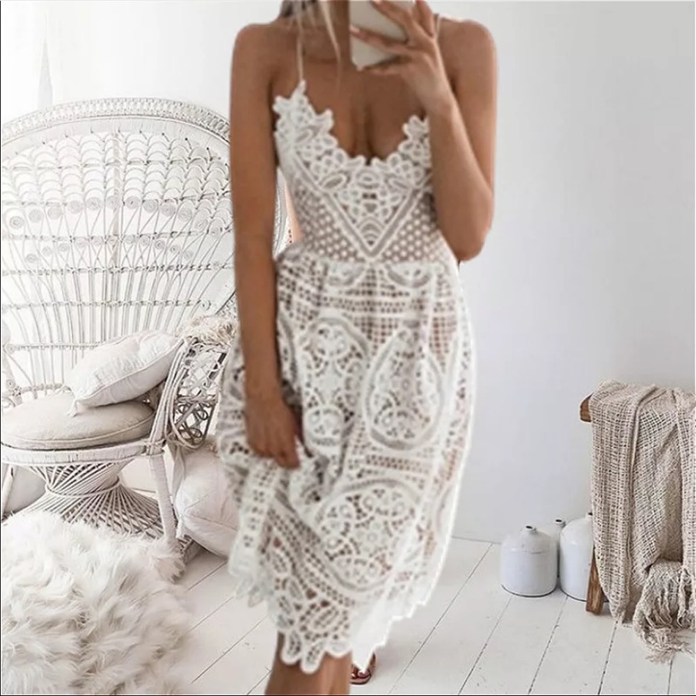 Sexy crochet lace cutout lace up cocktail dress - Picture 3 of 6